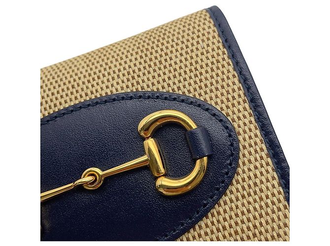 Cartera bi-fold Gucci en beige y navy Azul marino - vista 9