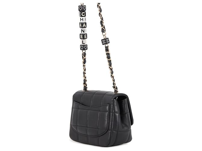 Chanel Mini Flap Shoulder Bag Chocolate Bar aus schwarzem Lammleder - Ansicht 2