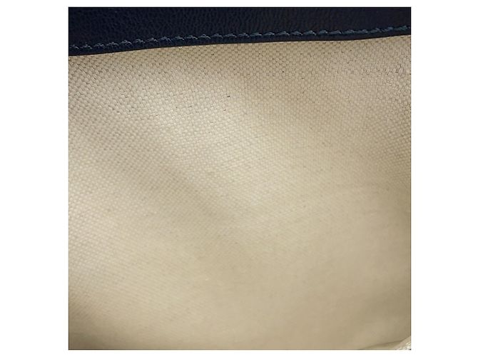 Borsa Gucci GG Marmont in pelle e rafia con bambù Marrone Blu navy - vista 12