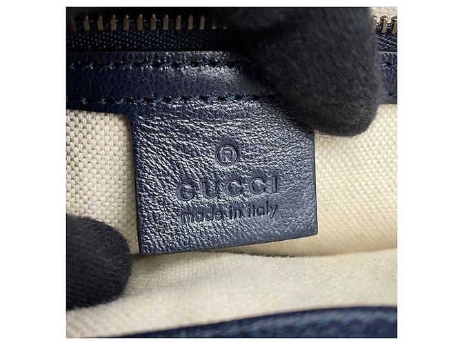 Borsa Gucci GG Marmont in pelle e rafia con bambù Marrone Blu navy - vista 16