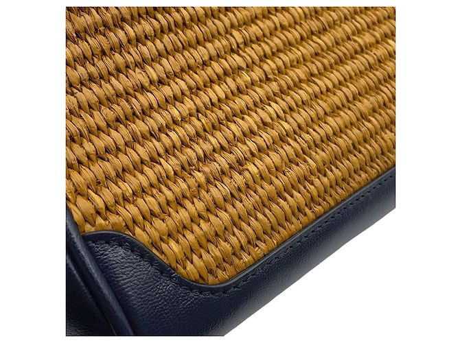 Borsa Gucci GG Marmont in pelle e rafia con bambù Marrone Blu navy - vista 9