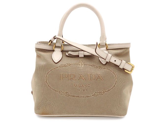 Bolso Tote PRADA de cinta jacquard Beige Crudo - vista 2