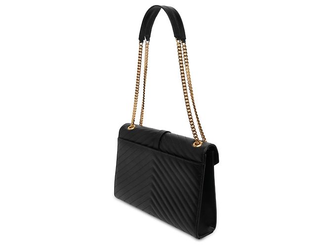 Autre Marque Saint Laurent Black Large Chevron Grain de Poudre Monogram Envelope Bag - view 2