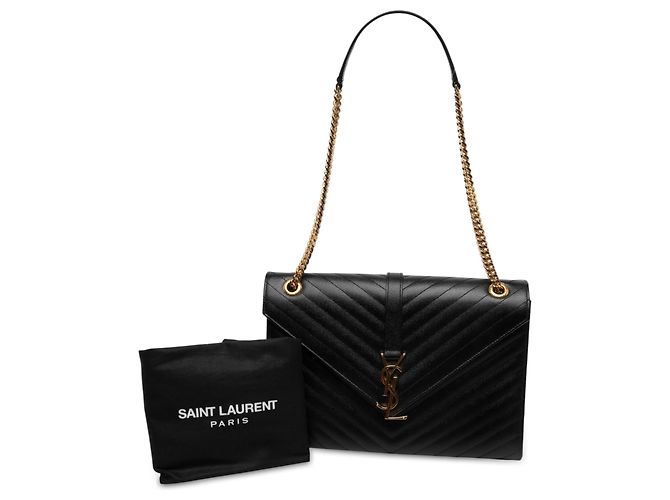 Autre Marque Saint Laurent Black Large Chevron Grain de Poudre Monogram Envelope Bag - view 7