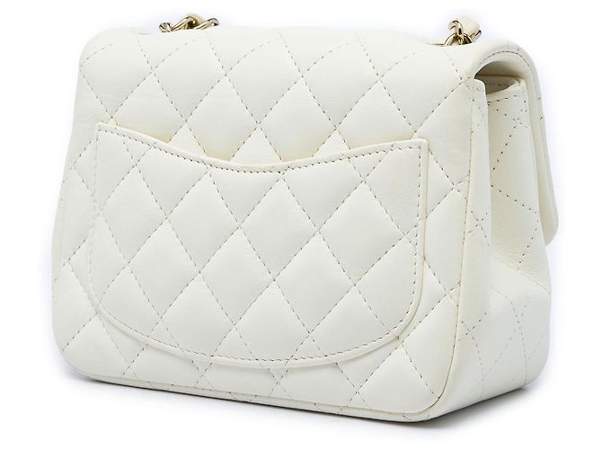 Chanel White Mini Square Classic Lambskin Single Flap Bianco - vista 2