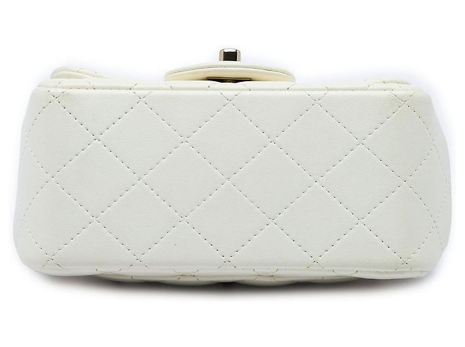 Chanel White Mini Square Classic Lambskin Single Flap Bianco - vista 3