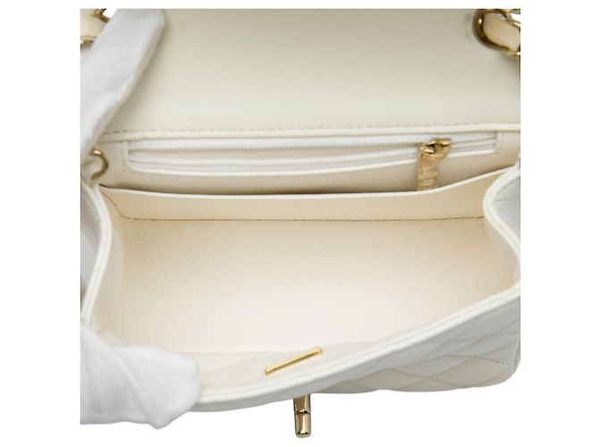 Chanel White Mini Square Classic Lambskin Single Flap Bianco - vista 4