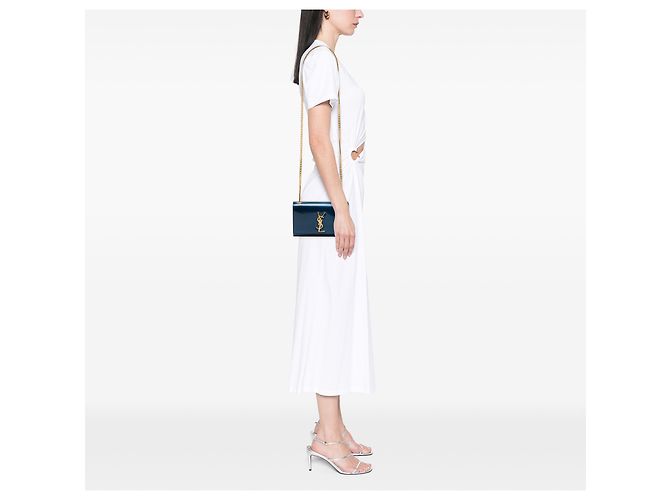 Autre Marque Saint Laurent Borsa a Tracolla Kate Piccola in Vernice Glitter Blu - vista 6