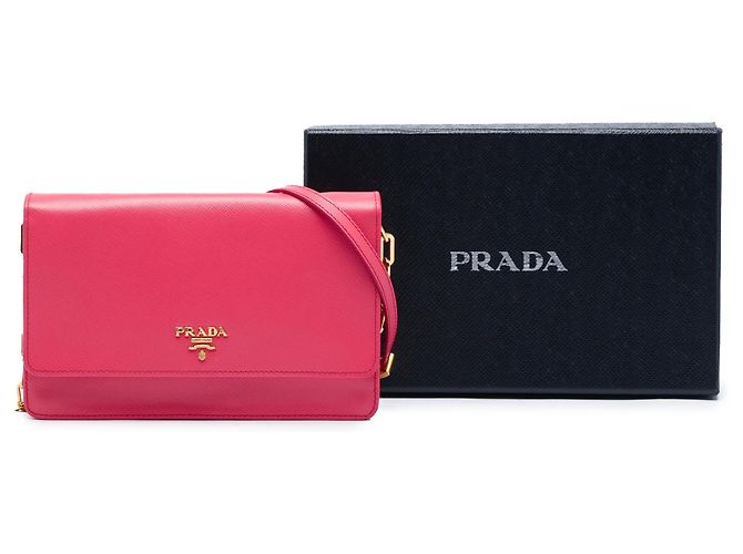 Portafoglio con catena Prada in pelle Saffiano rosa - vista 6