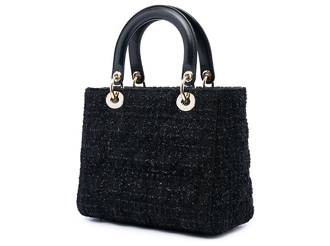 Dior Black Medium Tweed Cannage Lady Dior Noir - vue 2