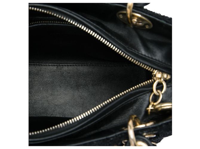 Dior Black Medium Tweed Cannage Lady Dior Noir - vue 4