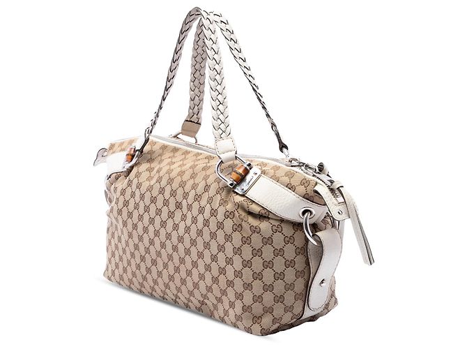 Gucci Bamboo Bar Tote Medium aus GG Canvas Beige - Ansicht 2