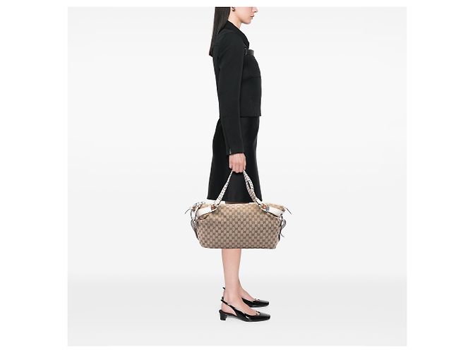 Gucci Bamboo Bar Tote Medium aus GG Canvas Beige - Ansicht 5