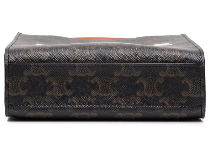 Céline Celine Mini Triomphe Coated Canvas Vertical Cabas Satchel Marrone Marrone scuro - vista 3
