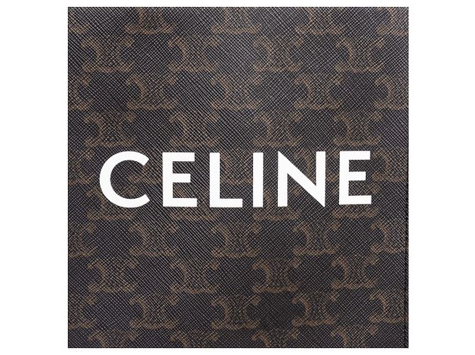 Céline Celine Mini Triomphe Coated Canvas Vertical Cabas Satchel Marrone Marrone scuro - vista 5