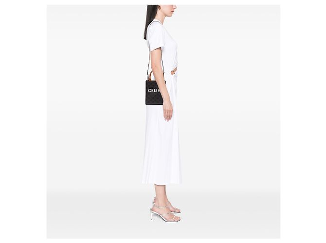 Céline Celine Mini Triomphe Coated Canvas Vertical Cabas Satchel Marrone Marrone scuro - vista 6