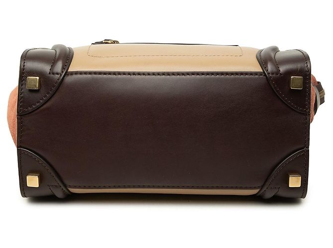 Céline Celine Beige Micro Tricolor Calfskin and Suede Luggage Tote - vista 3