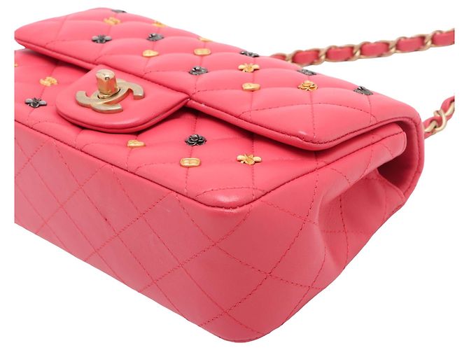 Chanel Pink Mini Rectangular Classic Lambskin Lucky Charms Single Flap Rosa - vista 9