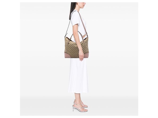 Borsa Gucci Beige Large GG Canvas Bree Fold Over - vista 5