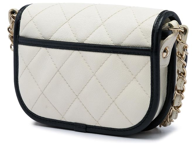 Chanel White Mini CC Bicolor Quilted Caviar Messenger Flap Blanc Blanc cassé - vue 2