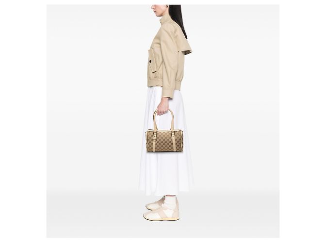 Borsa Boston Gucci Abbey D Ring in tela GG beige - vista 6