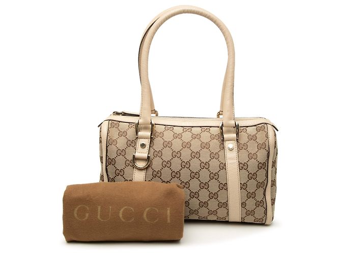 Borsa Boston Gucci Abbey D Ring in tela GG beige - vista 7