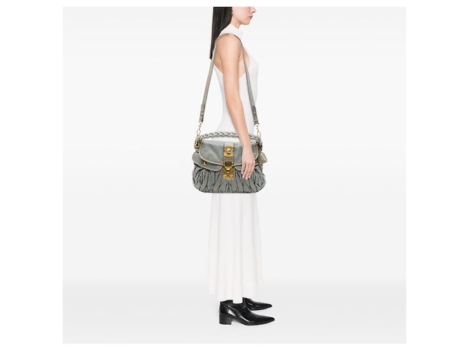 Miu Miu Gray Matelasse Nappa Coffer Satchel Marrom - vista 6
