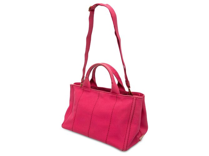 Borsa Tote Prada in tela Canapa rosa con logo - vista 2