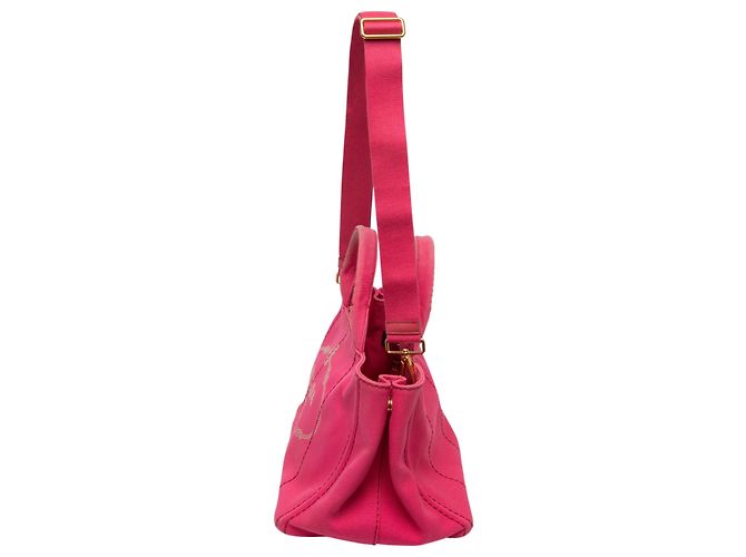 Borsa Tote Prada in tela Canapa rosa con logo - vista 6