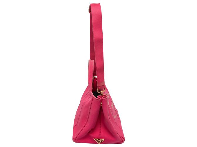 Borsa Tote Prada in tela Canapa rosa con logo - vista 7