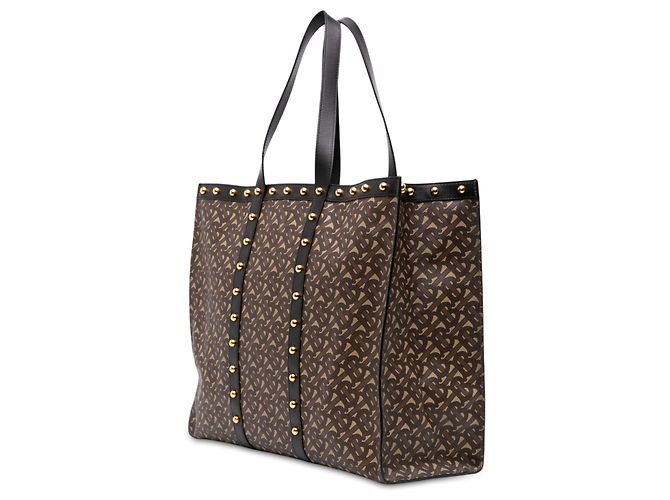 Borsa Tote orizzontale Burberry Brown TB Monogram E Canvas e pelle borchiata Marrone - vista 2