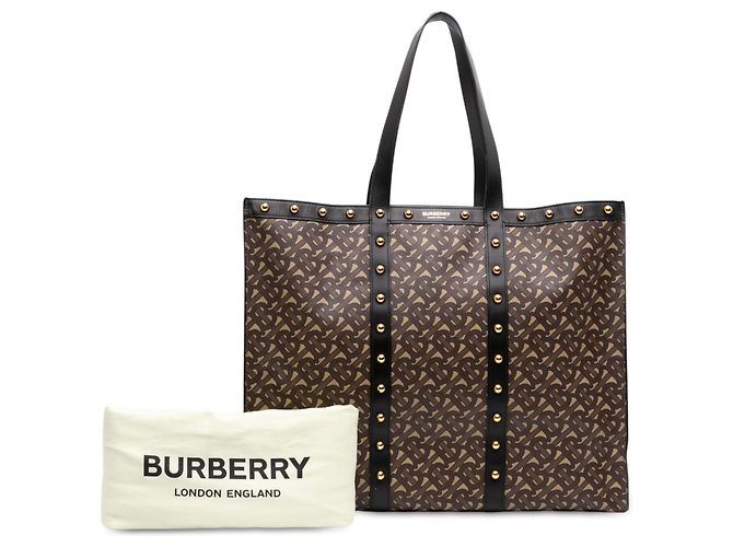Borsa Tote orizzontale Burberry Brown TB Monogram E Canvas e pelle borchiata Marrone - vista 7