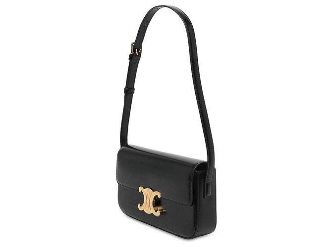 Céline Borsa a tracolla Celine Claude in pelle di vitello lucida nera con Triomphe Nero - vue 2