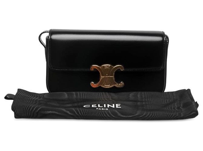 Céline Borsa a tracolla Celine Claude in pelle di vitello lucida nera con Triomphe Nero - vue 7