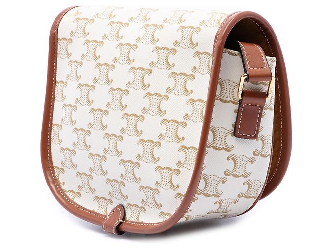Céline Celine White Medium Triomphe Coated Canvas Folco Crossbody Branco Cru - vista 2