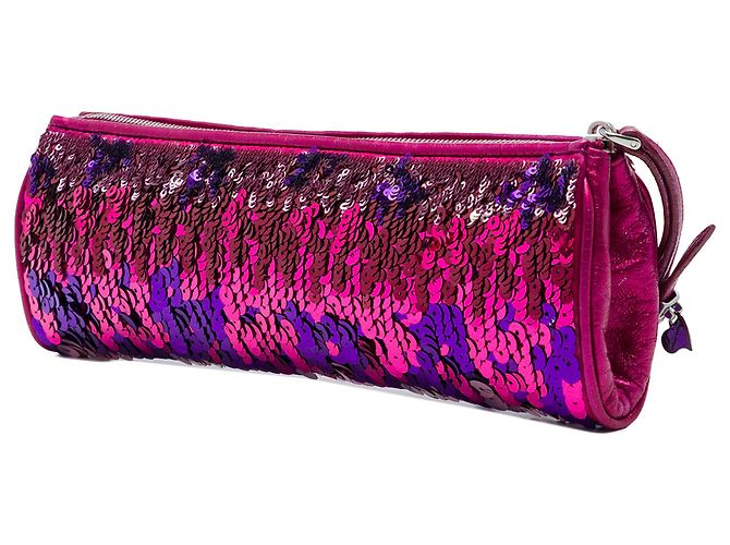 Pochette da polso Miu Miu in paillettes viola e pelle Porpora - vista 2