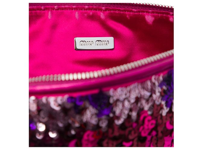 Pochette da polso Miu Miu in paillettes viola e pelle Porpora - vista 5