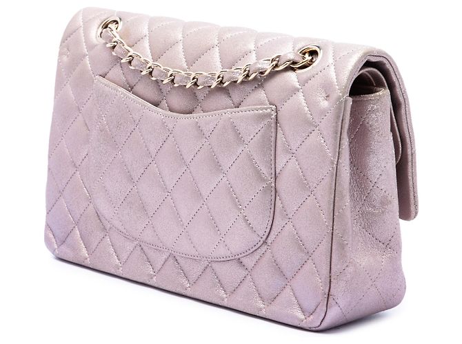 Chanel Pink Medium Classic Iridescent Lambskin Double Flap Rosa - vista 2