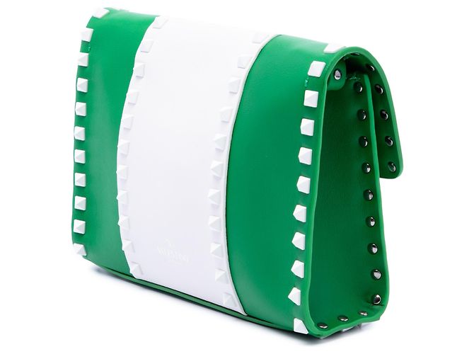 Valentino Borsa a Tracolla Rockstud Medium in Pelle Colorblock Bianca con Chiusura - vista 2