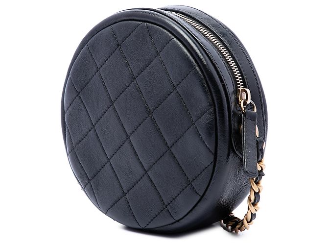 Chanel Black CC gesteppte glänzende Lammleder runde Crossbody-Tasche Schwarz - Ansicht 2