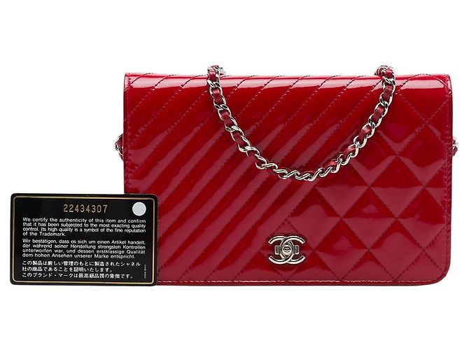 Chanel Red Quilted Patent Coco Boy Wallet On Chain Rosso - vista 7