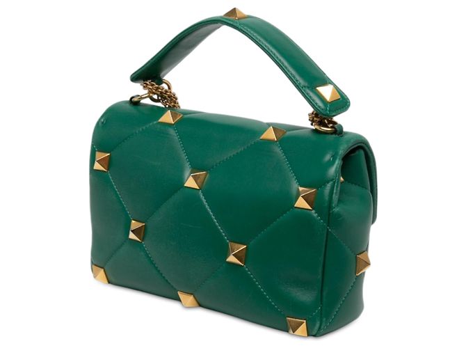 Borsa Satchel Valentino Roman Stud Large in Nappa Verde - vista 2