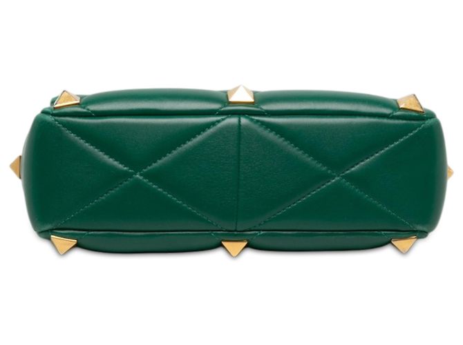 Borsa Satchel Valentino Roman Stud Large in Nappa Verde - vista 3