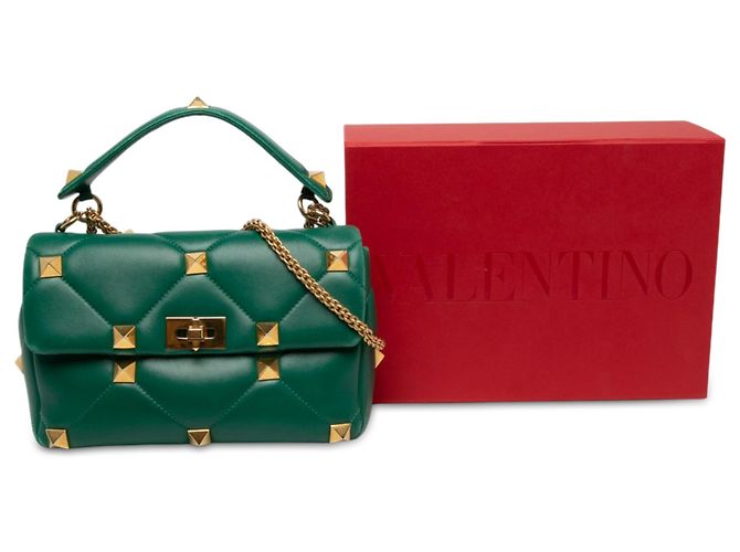 Borsa Satchel Valentino Roman Stud Large in Nappa Verde - vista 6