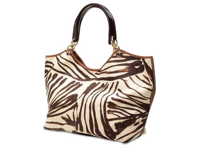 Salvatore Ferragamo Bolso Tote de paja con estampado de cebra marrón Ferragamo - vista 2