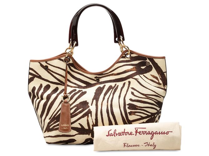 Salvatore Ferragamo Bolso Tote de paja con estampado de cebra marrón Ferragamo - vista 7