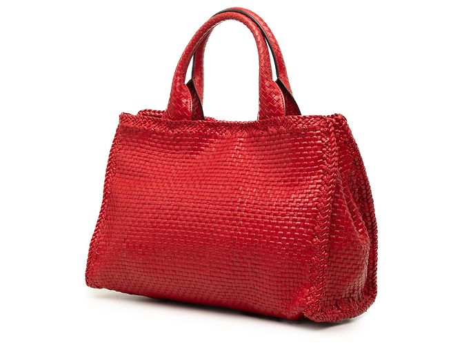 Borsa Satchel Prada Small in capretto intrecciato Madras Rossa Rosso - vista 2