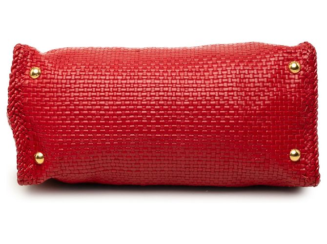 Borsa Satchel Prada Small in capretto intrecciato Madras Rossa Rosso - vista 3