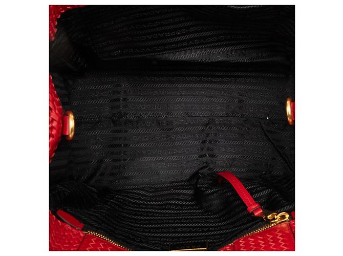 Borsa Satchel Prada Small in capretto intrecciato Madras Rossa Rosso - vista 4