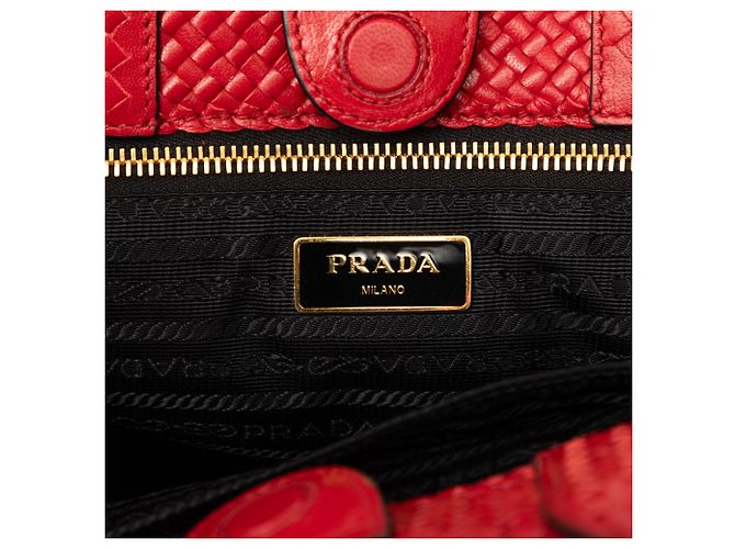 Borsa Satchel Prada Small in capretto intrecciato Madras Rossa Rosso - vista 5